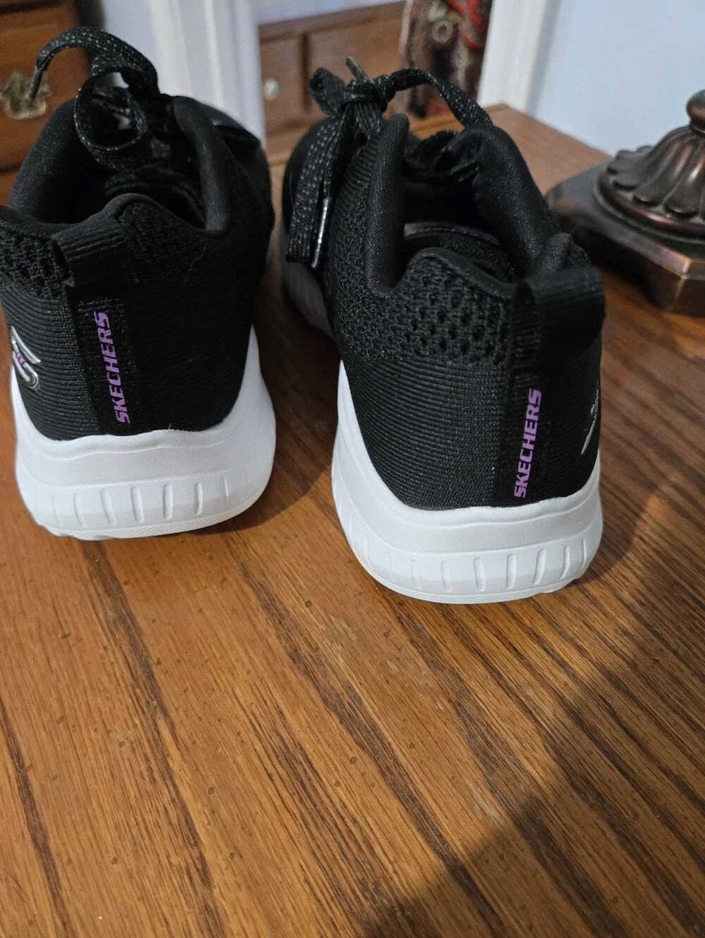 Skechers Women’s Black Knit Athletic Sneakers with White Sole